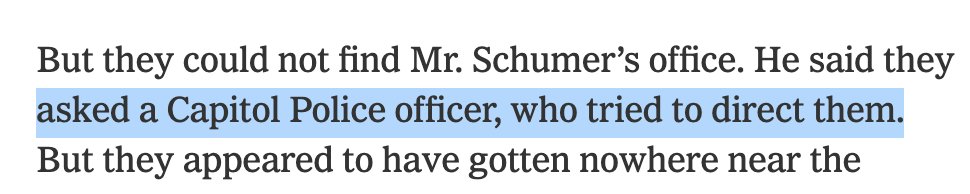 Rioter says Capitol Police officer helpfully tried to give directions to Schumer's office....

nytimes.com/2021/01/07/us/…