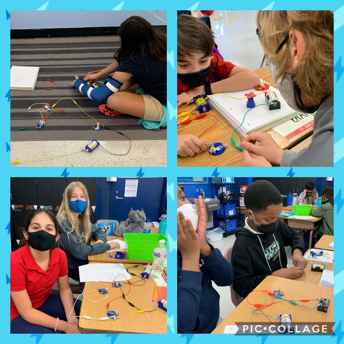 HeatherbHunter's tweet photo. Mrs. Hunter’s 5th grade Scientists/Engineers creating series and parallel circuits! Someone has to invent the Flux Capacitor @rpk8magnet @CvonAncken #FluxCompacitor #ElectronsAreSoNegative #ScienceIsTheFuture https://t.co/oR8DEYnVF5