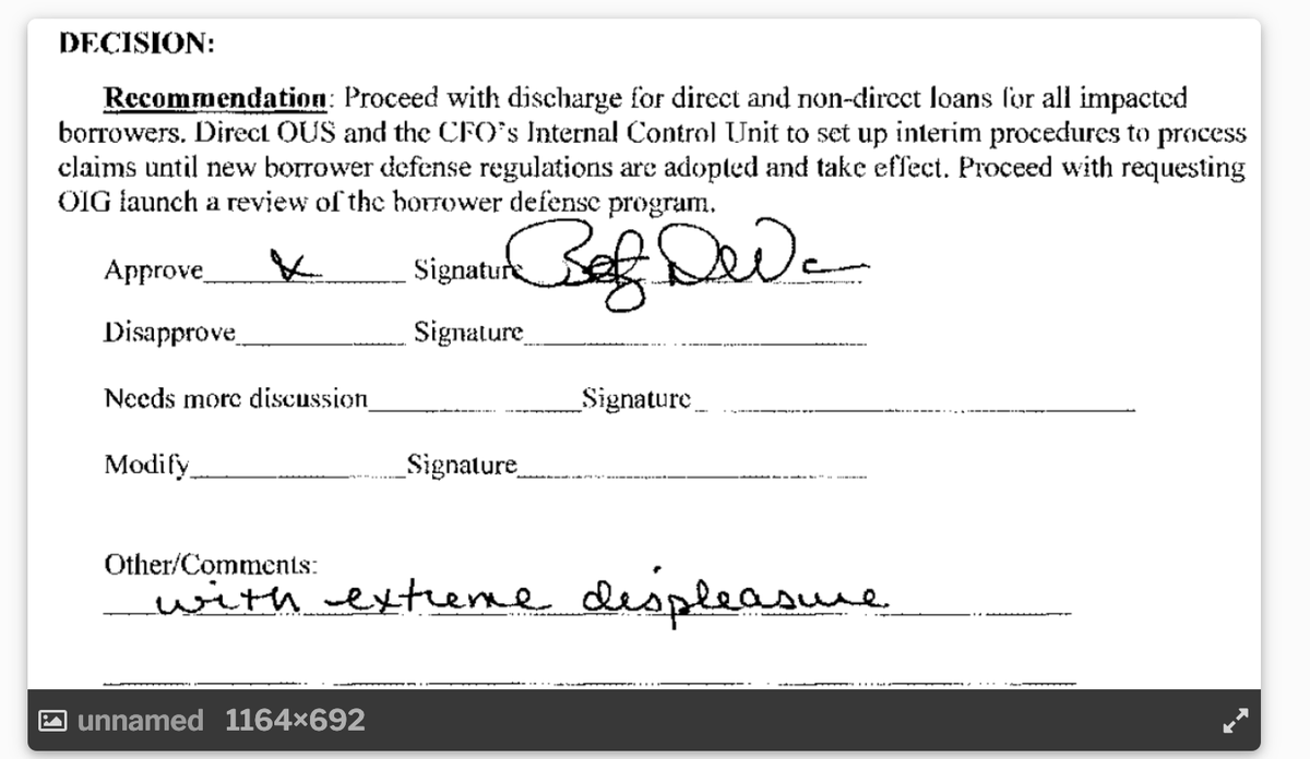 astradisastra's tweet photo. “With Extreme displeasure” – that’s how Betsy DeVos reluctantly approved loan discharges for 16,000 borrowers who were scammed &amp; defrauded by for-profit schools.

Now think of how abjectly miserable she'll be when we make @JoeBiden cancel student debt for 45 million. https://t.co/fb7x65xzTA
