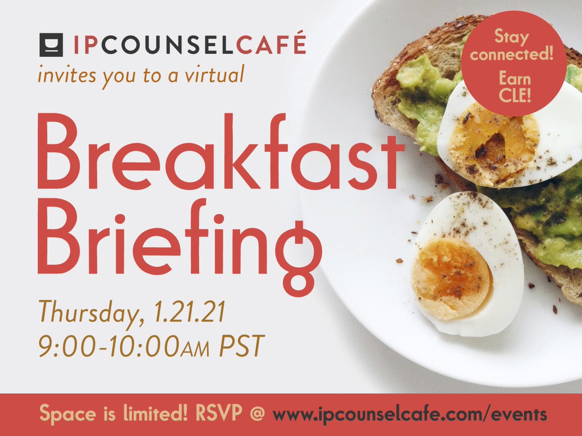IPCounselCafe's tweet photo. Network & Earn CLE! How did 2020 impact the IP Law industry? What changes are on the horizon in 2021? Join #IPCounselCafe for a breakfast briefing on 1/21 @ 9am PT. Stay connected & come out strong! Space is limited. RSVP @ https://t.co/1RAghApv9G https://t.co/XkcfeDqpqA