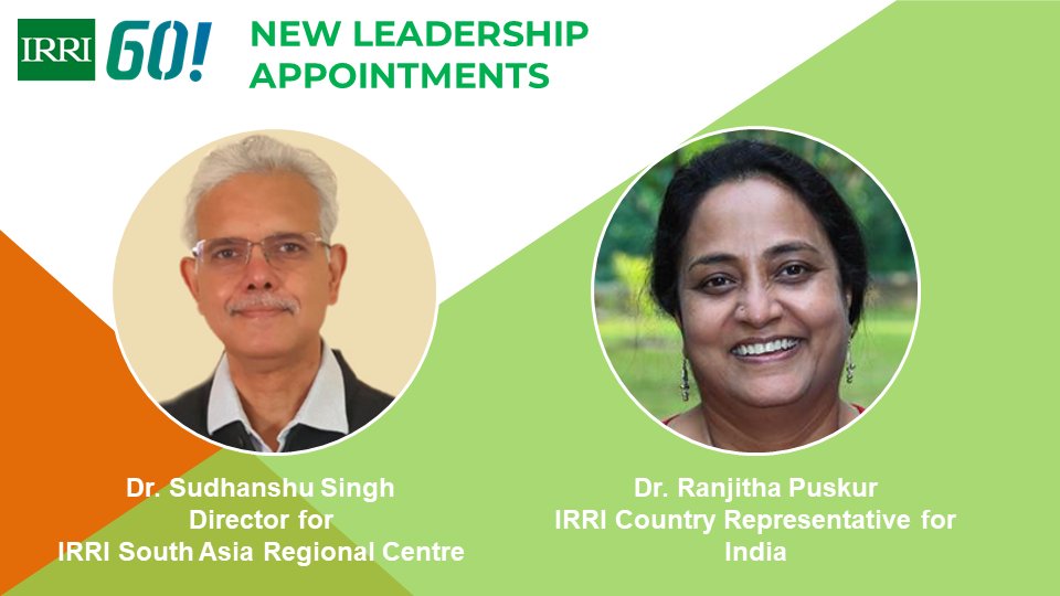 irri's tweet photo. We are pleased to announce new leadership appointments as we move forward our research for development agenda in 2021 and beyond. @Sudhanshu_IRRI and @r_puskur will be pivotal in ensuring continued impact and proactive responses for country- and region-specific challenges #IRRI60 https://t.co/naW7h9a5rh