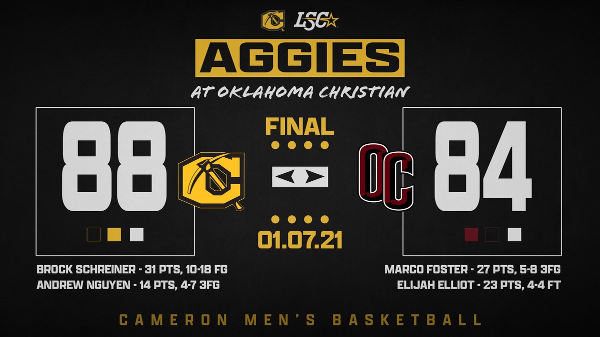 cuaggieathletic's tweet photo. M 🏀 | @AggiesMBB holds on for the 88-84 win over OC for their first W of the season!

Brock Schreiner matched a career high with 31 points, going 7-7 from the FT line, making him 25-25 to start the season. 

The two teams meet again on Saturday in the Aggie Gym. 

#BackTheAxe⛏️ https://t.co/eZFedGPPQy