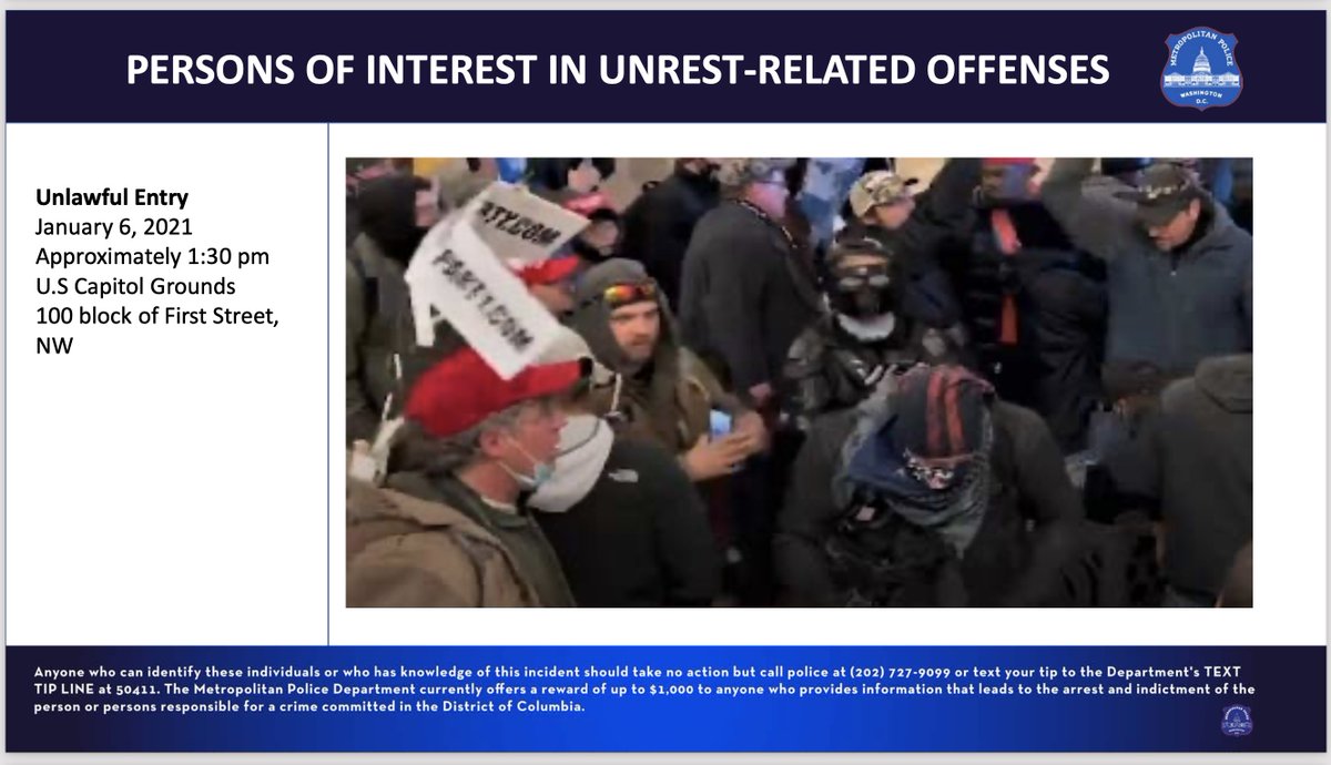  #PHOTO: PERSONS OF INTEREST 10 of 26 #Washington,  #DC Metro  #Police Department seeks  #info on  #POI in Unrest-Related Offenses on 6 January 2021 @ US  #Capitol GroundsLet  #Law &  #Justice prevail!If you have info to share call  @DCPoliceDept 202-727-9099 or TEXT TIP LINE @ 50411