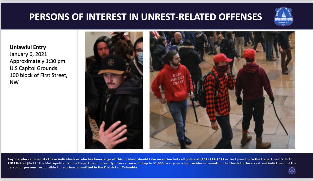  #PHOTO: PERSONS OF INTEREST 12 of 26 #Washington,  #DC Metro  #Police Department seeks  #info on  #POI in Unrest-Related Offenses on 6 January 2021 @ US  #Capitol GroundsLet  #Law &  #Justice prevail!If you have info to share call  @DCPoliceDept 202-727-9099 or TEXT TIP LINE @ 50411