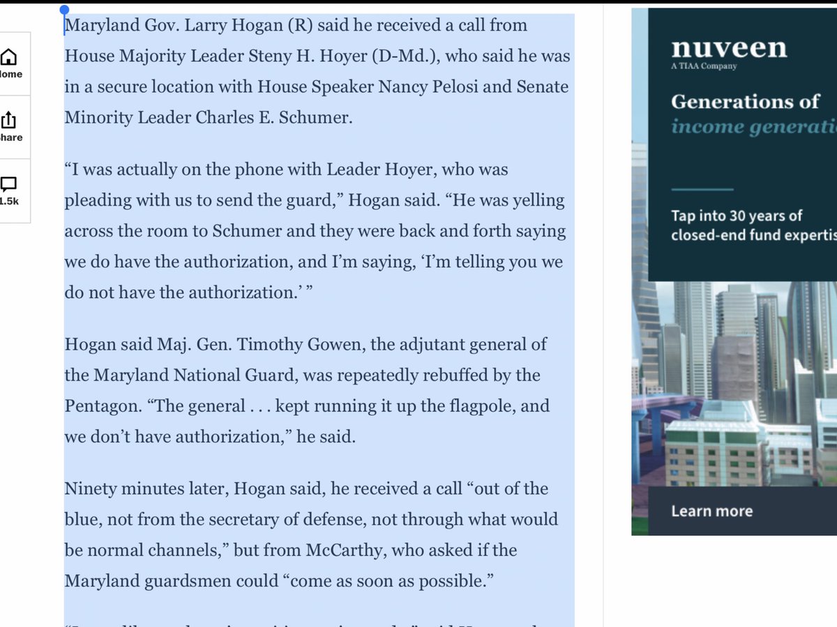 Maryland governor Hogan suggests the top level of the Pentagon was blocking the request for the national guard  https://www.washingtonpost.com/national-security/trump-protests-washington-guard-military/2021/01/07/c5299b56-510e-11eb-b2e8-3339e73d9da2_story.html