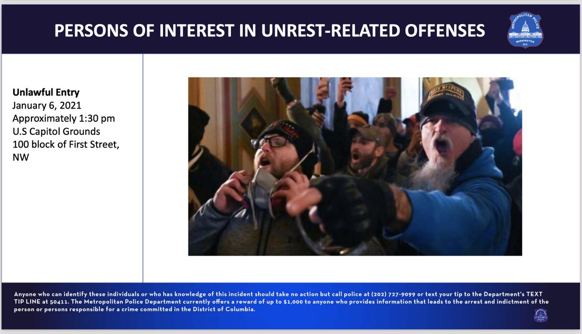  #PHOTO: PERSONS OF INTEREST 15 of 26 #Washington,  #DC Metro  #Police Department seeks  #info on  #POI in Unrest-Related Offenses on 6 January 2021 @ US  #Capitol GroundsLet  #Law &  #Justice prevail!If you have info to share call  @DCPoliceDept 202-727-9099 or TEXT TIP LINE @ 50411