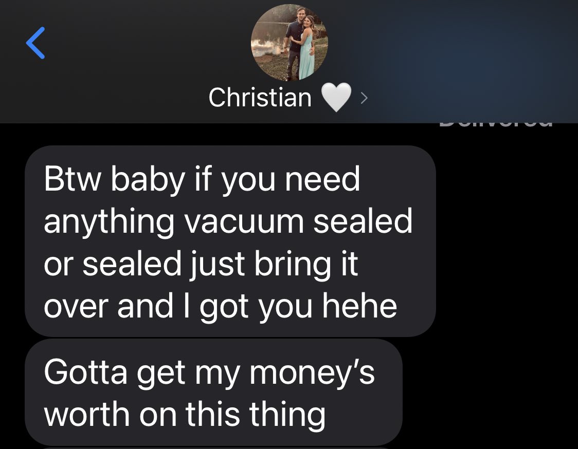 GabrielleShreck's tweet photo. Only he would get so excited about a vacuum sealer and has nothing to seal 🤣 https://t.co/Jec9pYg00M