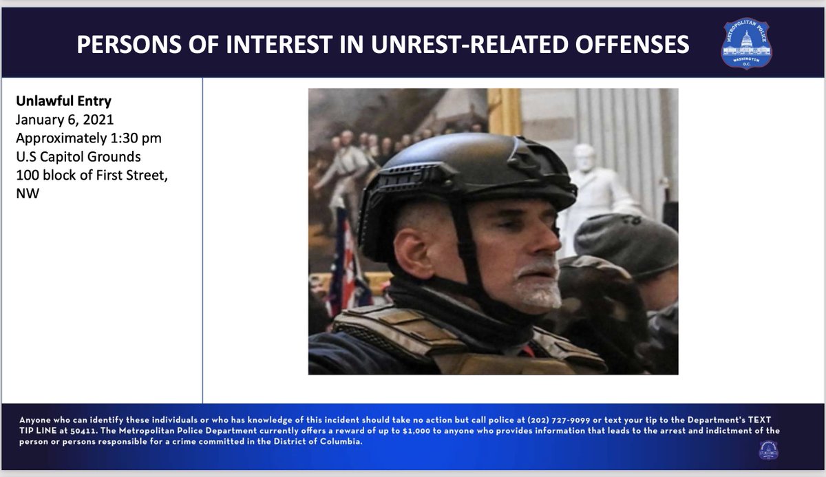  #PHOTO: PERSONS OF INTEREST 23 of 26 #Washington,  #DC Metro  #Police Department seeks  #info on  #POI in Unrest-Related Offenses on 6 January 2021 @ US  #Capitol GroundsLet  #Law &  #Justice prevail!If you have info to share call  @DCPoliceDept 202-727-9099 or TEXT TIP LINE @ 50411