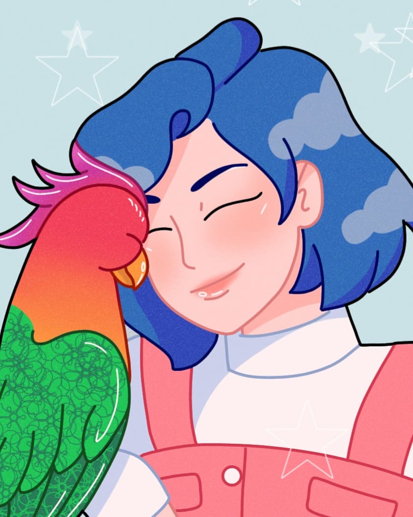 I love Stardew Valley👌👌👌 my take on Emily❤
..
..
..
#stardewvalley #digitalart #videogames #rpg #fanart #parrot #redaesthetic #cute #bluehair