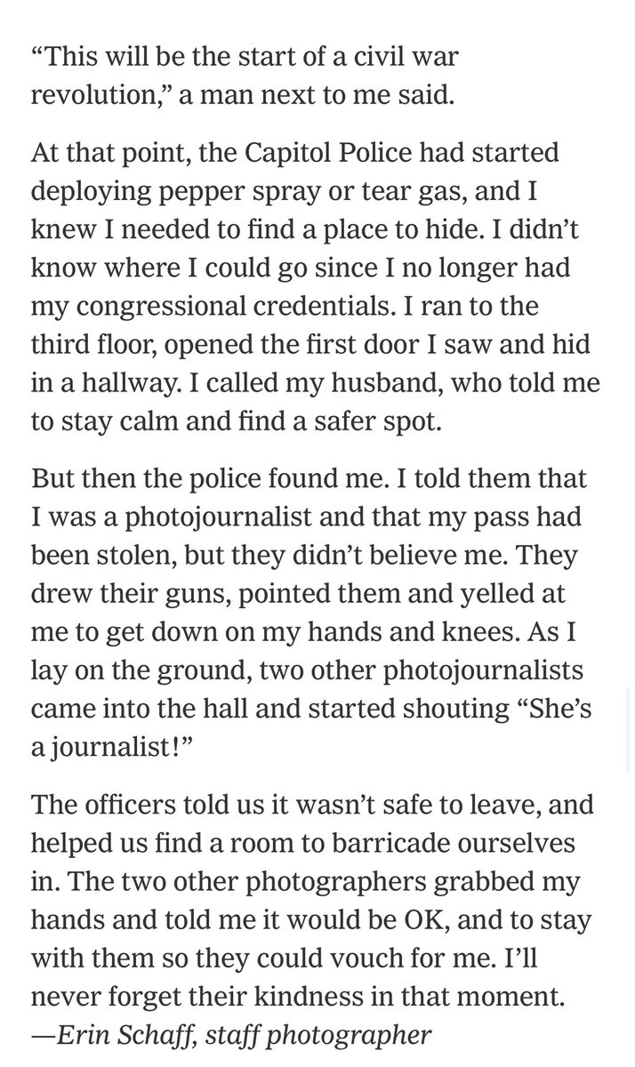 Dylan Wells (@dylanewells) on Twitter photo A horrifying personal account of yesterday inside the Capitol from Times photographer <a href="/erinschaff/">Erin Schaff</a>:
nytimes.com/2021/01/07/us/… A horrifying personal account of yesterday inside the Capitol from Times photographer <a href="/erinschaff/">Erin Schaff</a>:
nytimes.com/2021/01/07/us/…