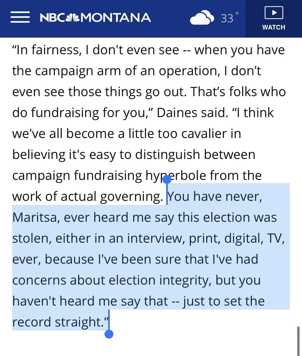 SoftHandsSteve's tweet photo. “You have never, Maritsa, ever heard me say this election was stolen, either in an interview, print, digital, TV, ever...” - @SteveDaines 

“Dems are stealing the election” - also @SteveDaines 

Your name is signed on the text message you soggy saltine cracker! https://t.co/8wMIRZOZ6d