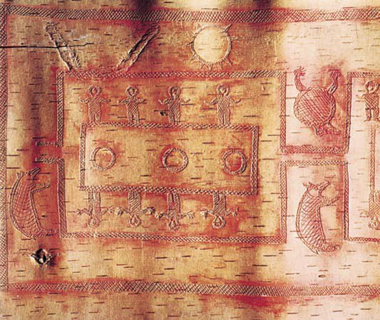 Contrary to popular notion natives did have a writing system and we see this preserved on birch bark scrolls. The Ojibwa people of North America wrote complex geometrical patterns and shapes on these scrolls. Many are now in museums like the Smithsonian.