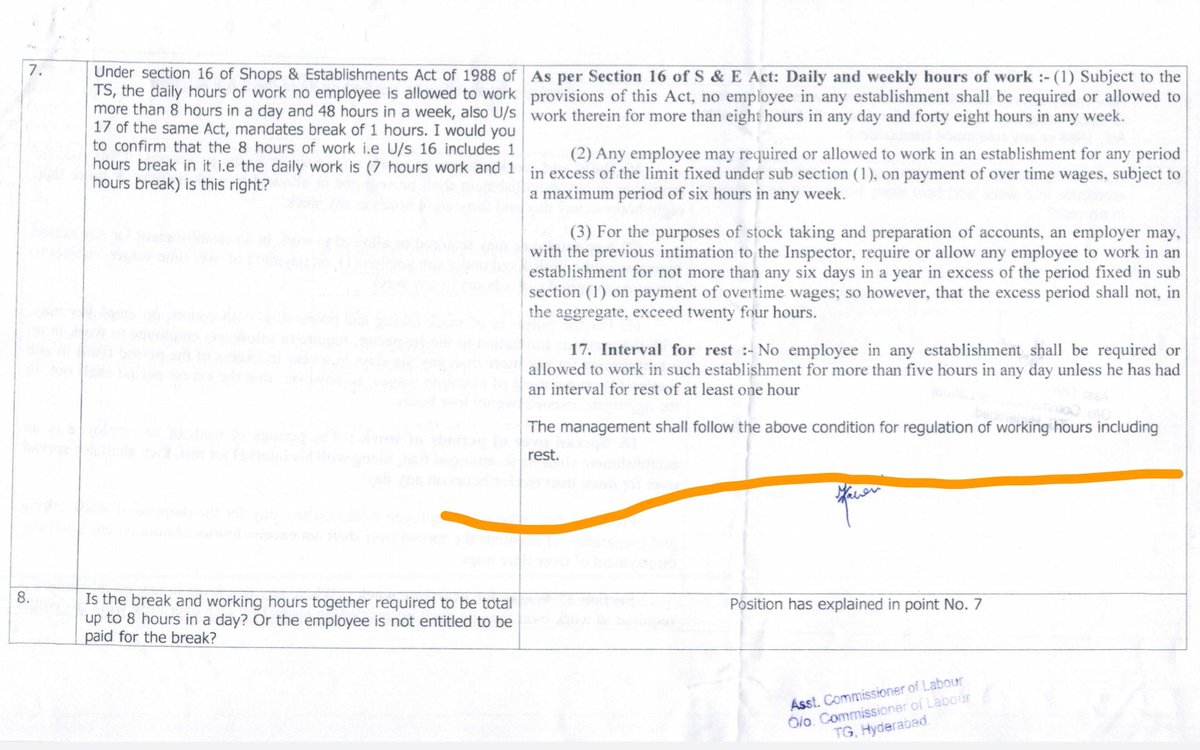 VijayGopal_'s tweet photo. Dear @Cognizant u hv made changes to Daily Hours policy in India, making 10 hrs a day (9+1hr brk), a total of 50 hrs for 5 days, anything above 48 hrs u shall pay OT n I shall prosecute u if u don't. Read TS Labour Commissioner clarity n stop harassing employees. @BriHumphries https://t.co/Sizn0yvfwk
