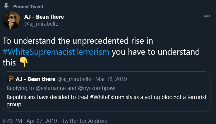 aj_mirabelle's tweet photo. So, can we all agree that #WhiteExtremists are the most dangerous group in America as the FBI says?
& as embracing them not as #DomesticTerrorists but as a voting bloc Republicans align themselves w/ the very people that cause most Americans to be less safe.
#CapitalRiots https://t.co/96qA2rkZpg
