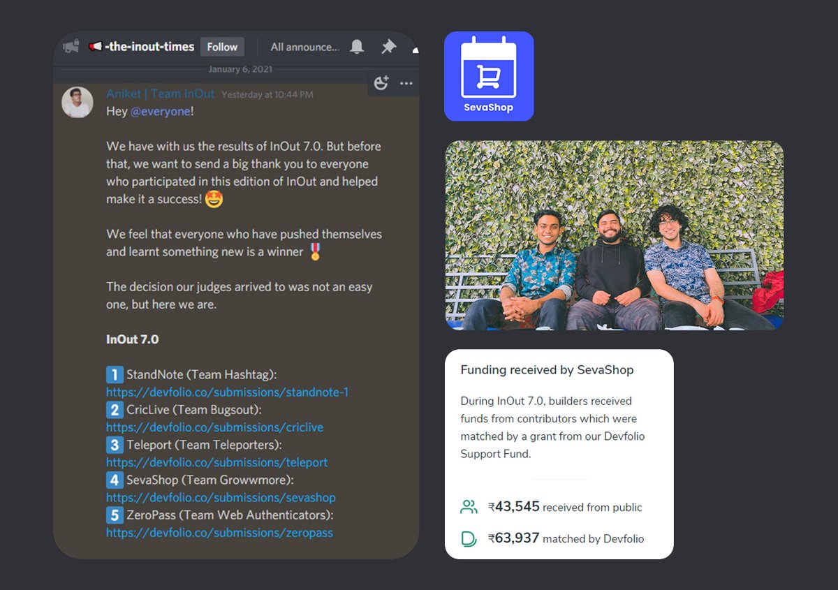 IIITDelhi's tweet photo. #IIITD students @rohanrajpal98, @cyanblot
& @_royaltomar won HackInOut 7.0, the biggest community #hackathon in India for their project #SevaShop, a #B2B application to help service-based businesses build their online stores in 15 secs.
Checkout: https://t.co/QTJANRHJGI https://t.co/eXEedVSJJs