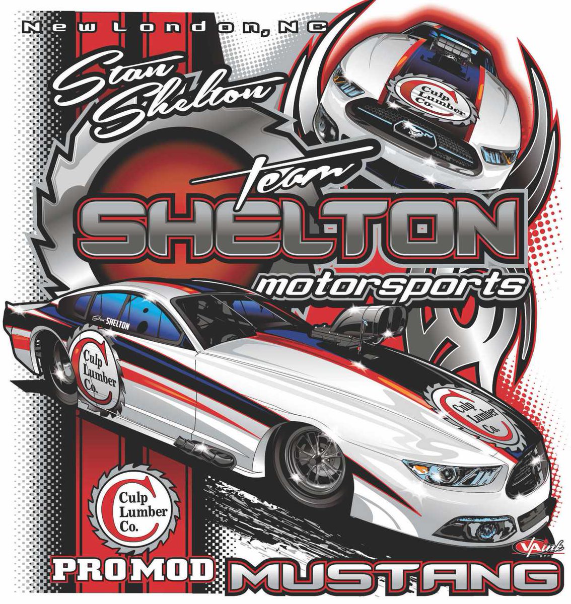After chosing us to prepare the paint scheme design for his new Pro Mod, Stan Shelton returned to have us design and print shirts for it as well! 
#gofastlookgood