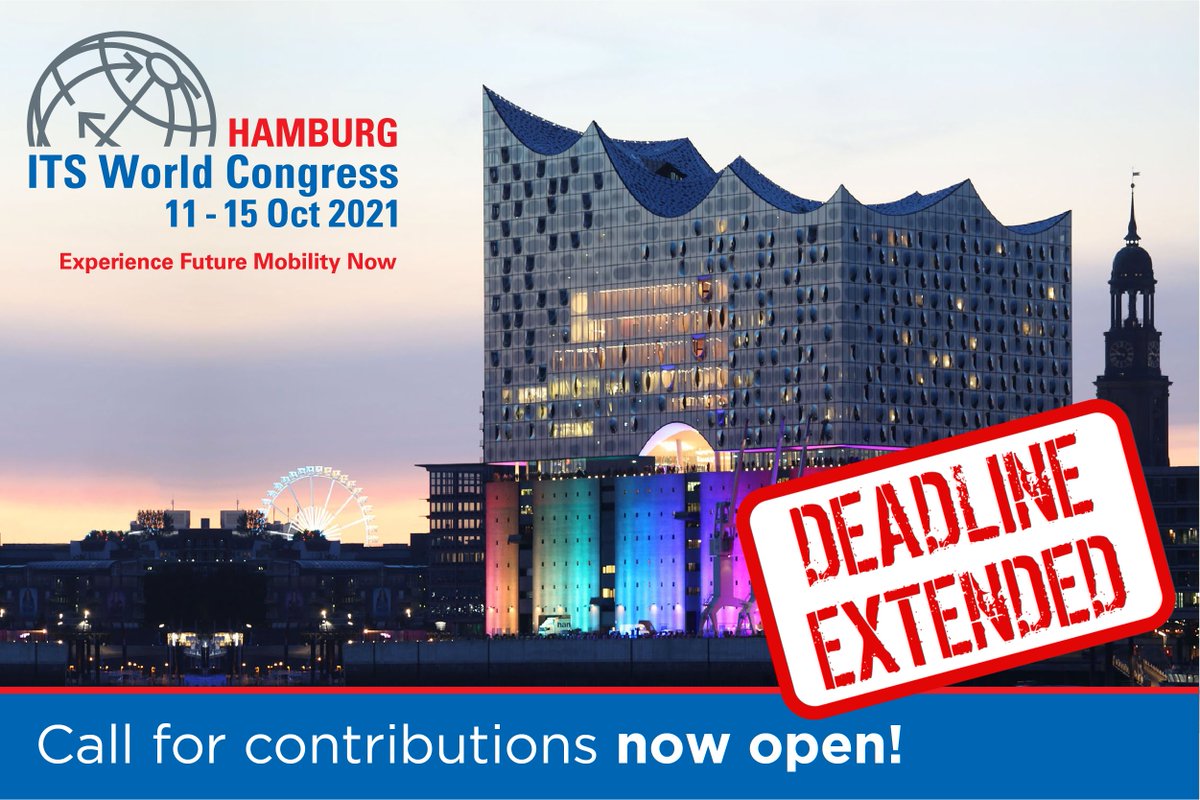 DEADLINE EXTENDED! Call for Contributions until 12 February!

Submit your paper, #business presentation and session proposal, which will ensure the @ERTICO conversation continues.

The @ITS_Congresses will be held in #Hamburg next 11-15/10 

More info: https://t.co/iPiCdpQDxy https://t.co/skeYeEIkHz