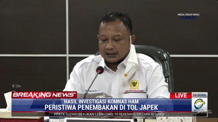 Metro_TV's tweet photo. #breakingnewsmetrotv
Komnas HAM: Peristiwa dari tewasnya 4 orang anggota Laskar FPI adalah kategori pelanggaran HAM. Maka kami merekomendasikan kasus ini dilanjutkan melalui jalur hukum, dengan mekanisme pengadilan pidana, tidak boleh internal.
https://t.co/SOzNo2G83M https://t.co/fs1ZbviViQ