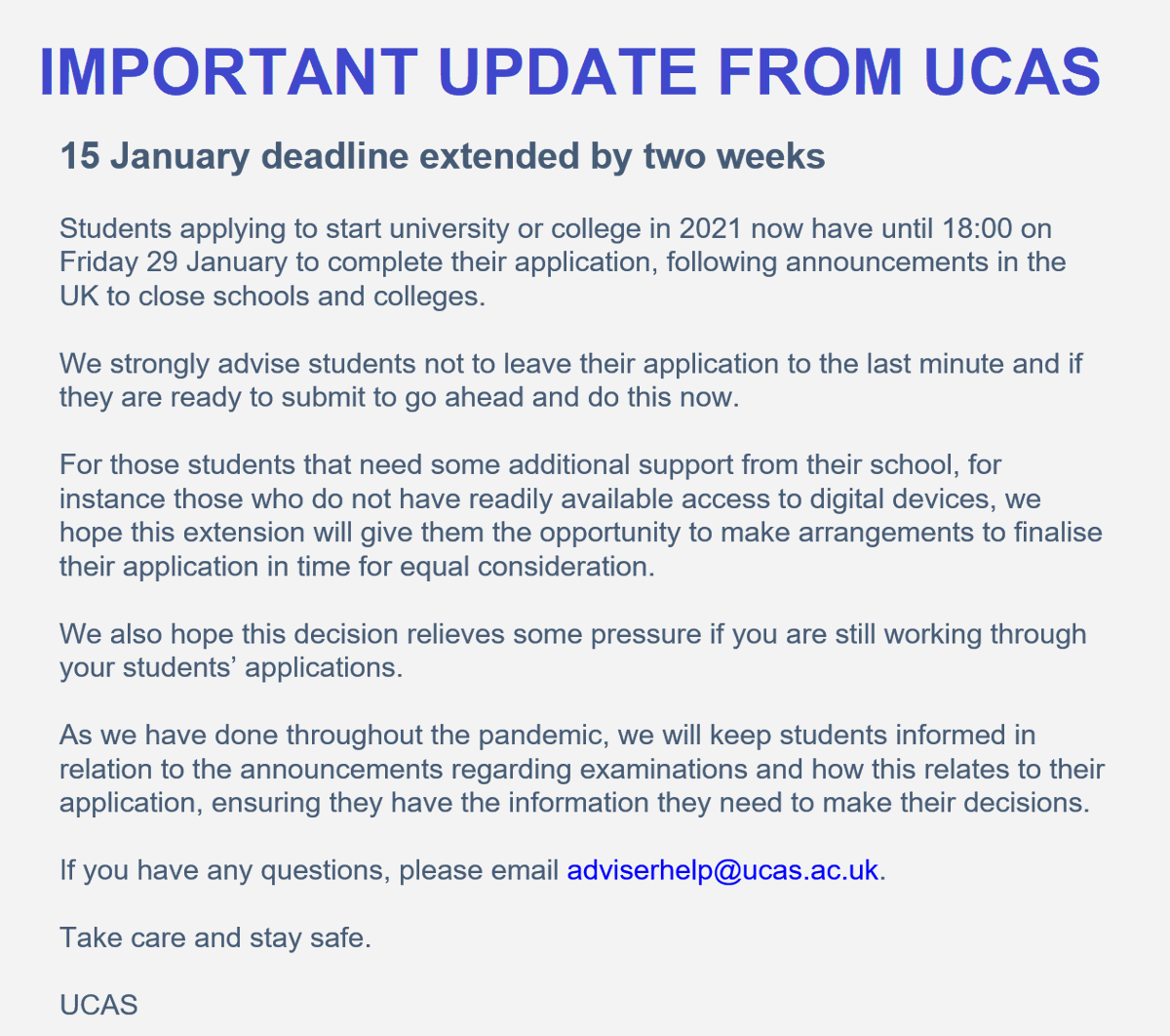 BrentYouth_Fut's tweet image. UCAS have extended the deadline for applications to 18:00 on 29th January 2021 

ucas.com/undergraduate/…

#CareersAdvice  #UCASapplications #University