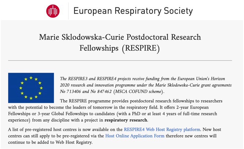 respihub's tweet photo. The next round of applications for MCSA Postdoctoral Research Fellowships under the @EuroRespSoc RESPIRE4 scheme will open in February 2021. @respihub is an official host institution welcoming interested researchers. See our profile on the ERS host list. @MSCActions @UCYOfficial https://t.co/NOn2zN7qNa