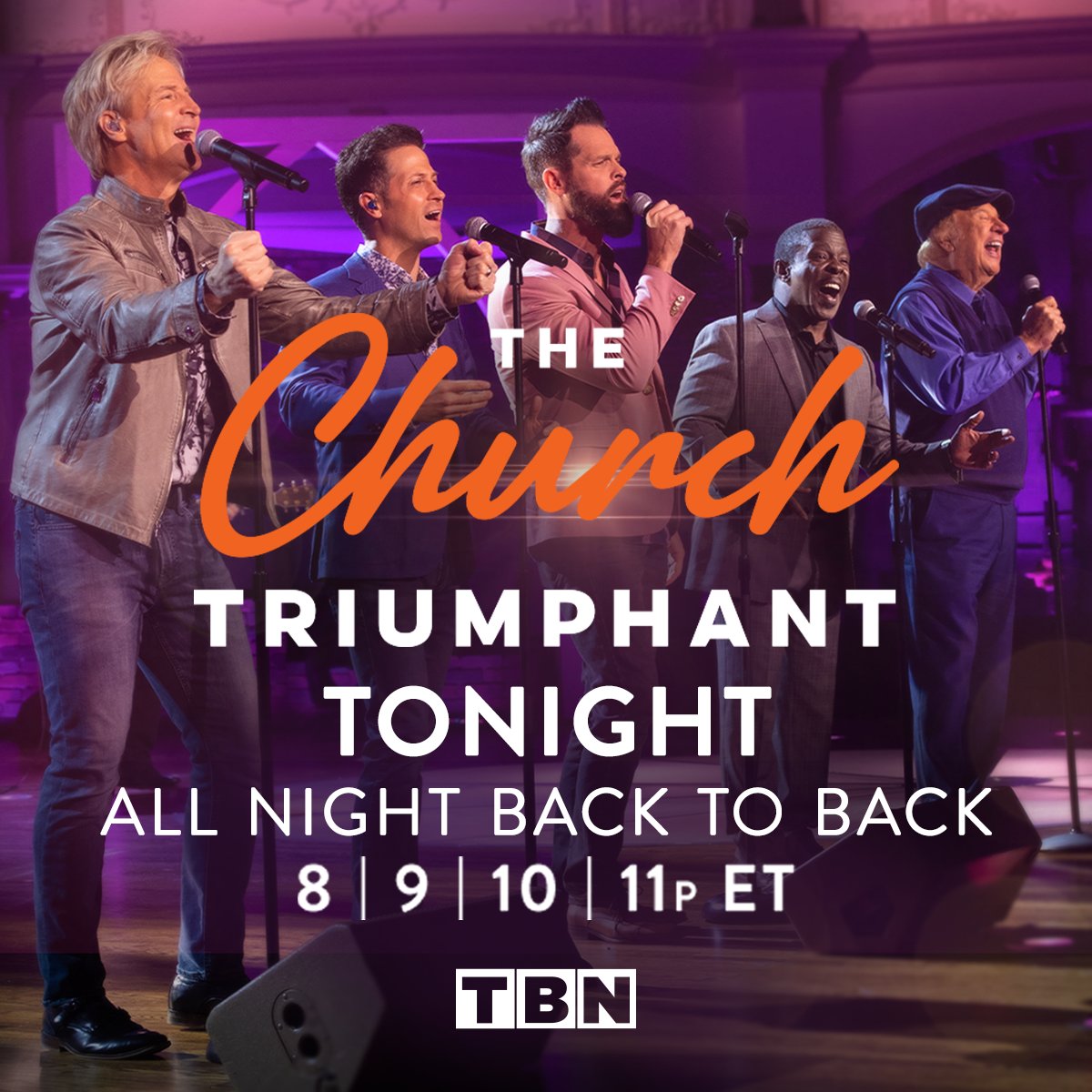 TBN's tweet photo. Join @GaitherMusic, @KathieLGifford, @MichaelWSmith, @Jentezen Franklin, and many more for a night of encouragement! The Church Triumphant airs TONIGHT at 8, 9, 10, and 11PM ET! https://t.co/CoiNrNFrgj