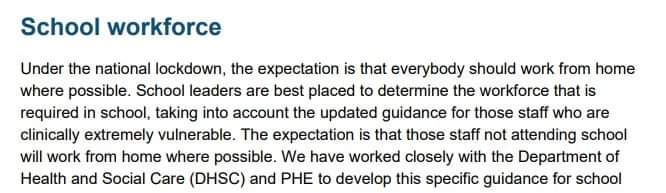 The guidance makes clear that you could be asked to come in - but of course your rights to insist on a safe working environment remain in place - but that "under the national lockdown, the expectation is that everybody should work from home where possible".