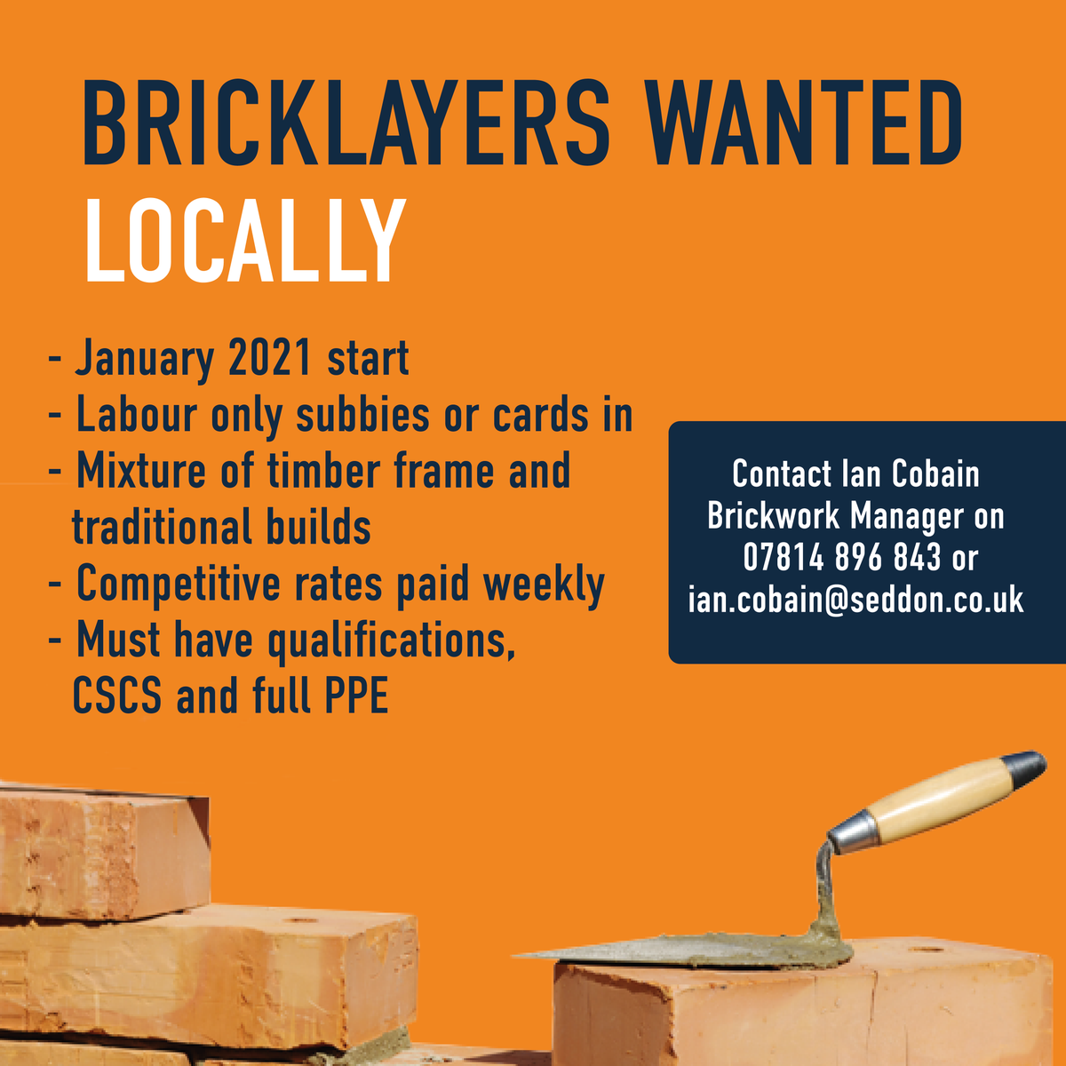 yourseddon's tweet image. We are looking for Bricklayers local to Blackburn. Please contact Ian Cobain for more information and to join us on site!
#Bricklayers #Blackburn #ConstructionJobs