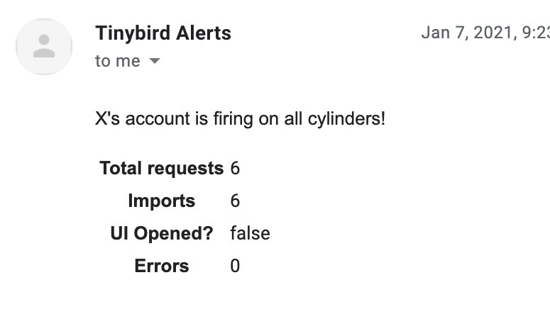 Here is how the email looks if there is activity in one of the accounts. You can customise the contents with HTML or plain text in the "Compose a String" module