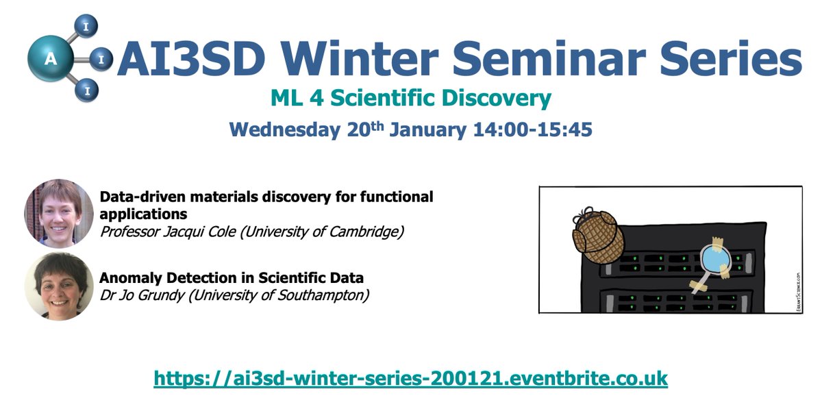 AISciNet (@aiscinet) on Twitter photo We may be locked down but AI3SD has many events to keep you entertained! Register 4 #AI3SDML4ScientificDiscovery 20/01: …winter-series-200121.eventbrite.co.uk Speakers: Professor Jacqui Cole <a href="/MolecularEngine/">MolecularEngineering</a> & Dr Jo Grundy <a href="/ECSUoS/">Electronics Comp Sci</a> #ML #MachineLearning #ArtificialIntelligence #AI #DataScience We may be locked down but AI3SD has many events to keep you entertained! Register 4 #AI3SDML4ScientificDiscovery 20/01: …winter-series-200121.eventbrite.co.uk Speakers: Professor Jacqui Cole <a href="/MolecularEngine/">MolecularEngineering</a> & Dr Jo Grundy <a href="/ECSUoS/">Electronics Comp Sci</a> #ML #MachineLearning #ArtificialIntelligence #AI #DataScience