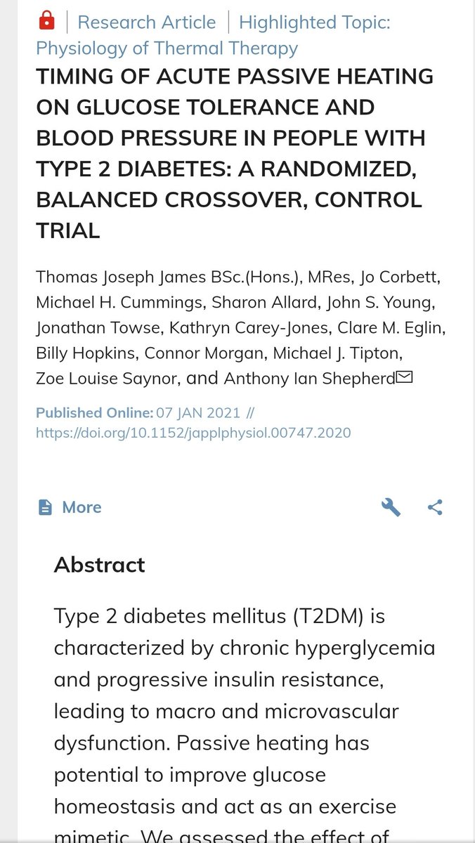 Nice to see my first paper out now in @japplphysiol. Thanks again to all involved, especially my supervisors @ShepherdAnt @Zoe_Saynor and Dr Jo Corbett. @UoPScience @QAHospitalNews @CHaRT_UoP  @ExtEnvLab_UoP #thermaltherapy #passiveheating #type2diabetes journals.physiology.org/doi/abs/10.115…