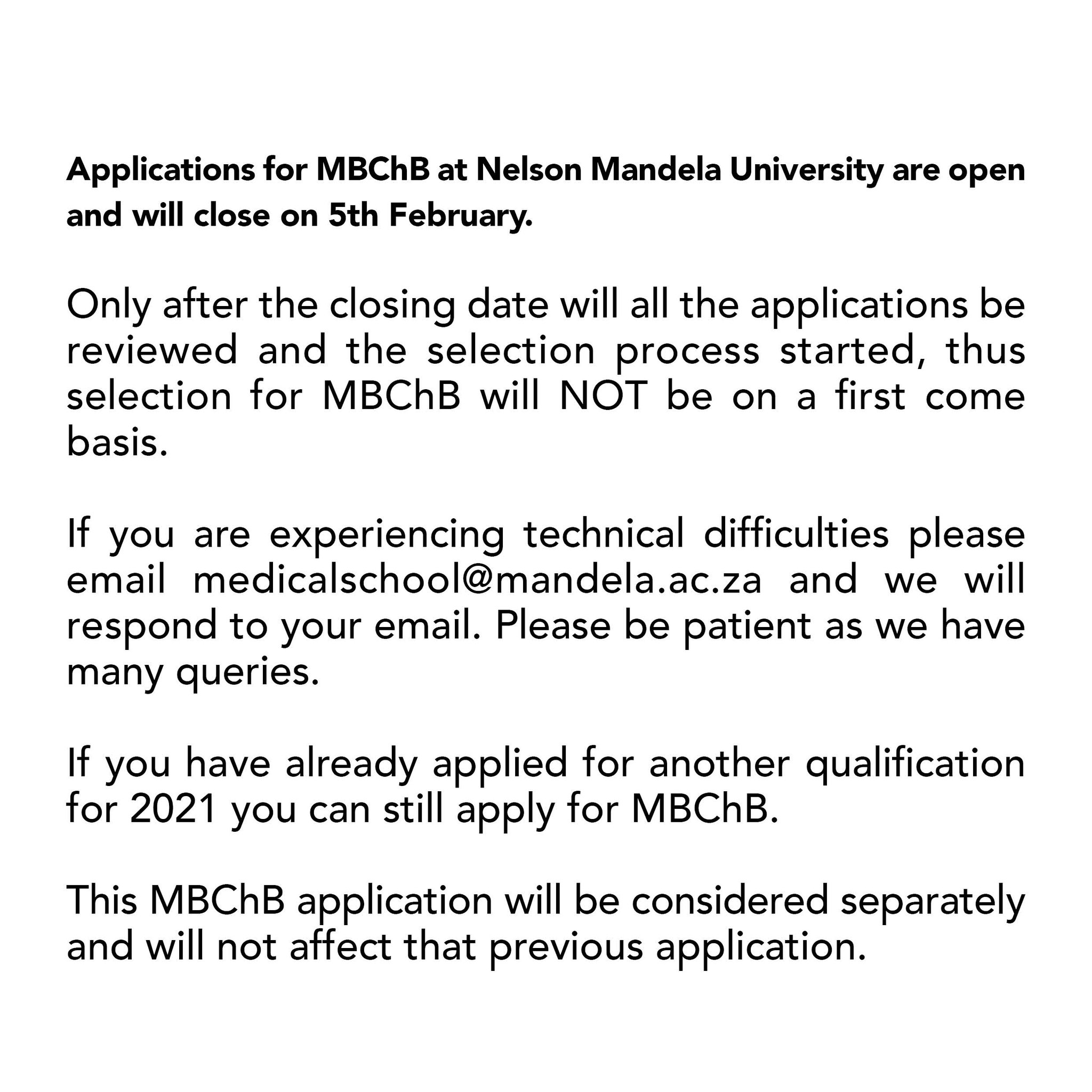 Mandela University on Twitter "Applications for MBChB at Nelson