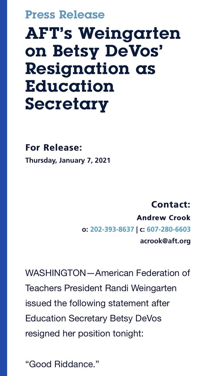 CitizenScrewed's tweet photo. Well, I guess she finally got educated.  Savage response by @AFTunion #ByeBetsy https://t.co/Oe9QiQ52sW