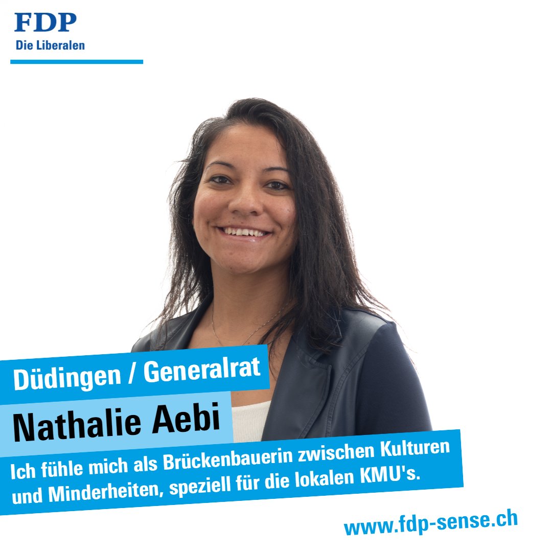 FdpSense's tweet photo. Nathalie Aebi ist Generalratskandidatin in Düdingen #fdpsense #wahlen21 #generalrat #duedingen https://t.co/XDwggj4ce3