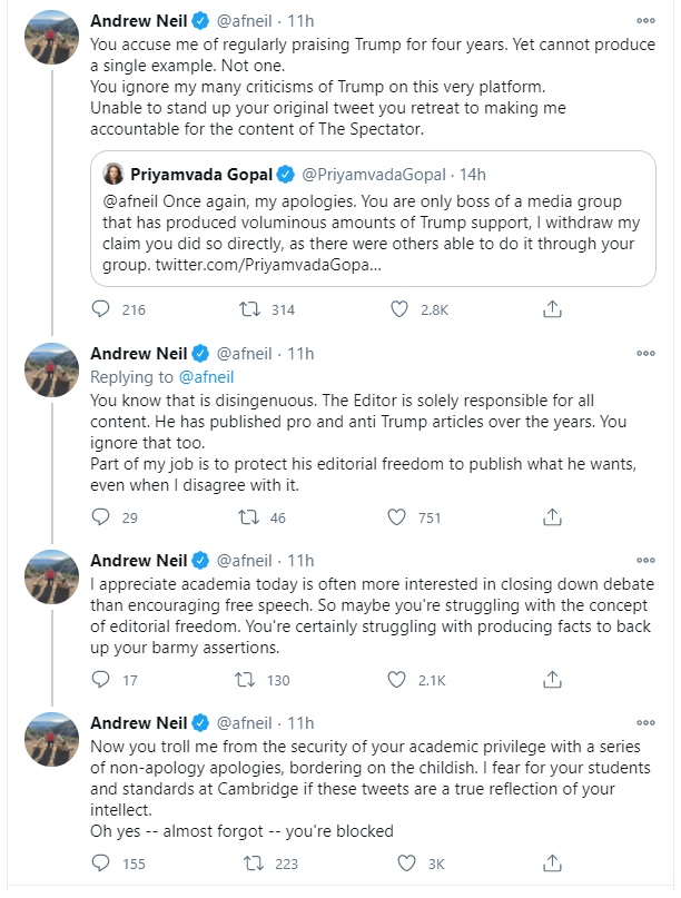 Here is series of tweets he sent last night imagining I was reading them., lead up to the crescendo where he, reader, he cuts me off so cruelly. But before then, he had to get in the now obligatory remark about how I singlehandedly have ruined Cambridge. (Once so white, so male)