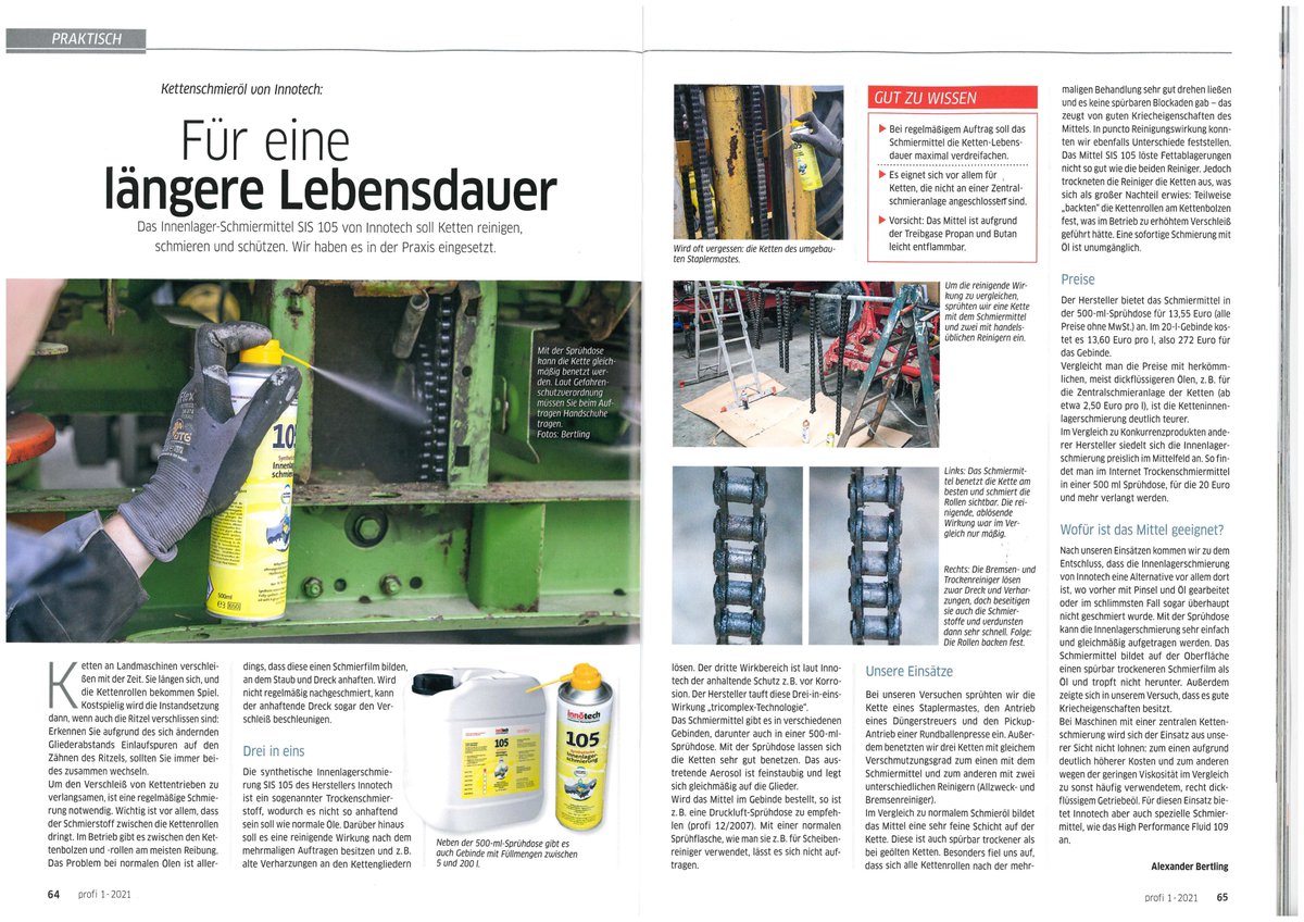 InnotechG's tweet photo. TOP-AKTUELL! Fachmagazin #Profi für professionelle #Agrartechnik empfiehlt: #Kettenschmieröl von innotech - für eine längere Lebensdauer unter https://t.co/A0qeuxcedJ 

Lassen Sie uns miteinander sprechen!

#kettenschmierung #agrar #landwirtschaft #schmieren #instandhaltung https://t.co/KPgzwtAFWr