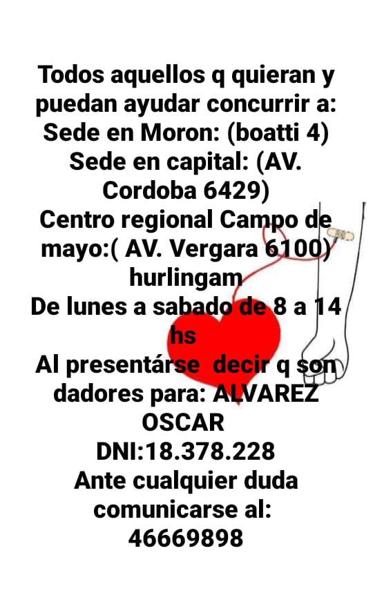 itu_ci's tweet photo. Necesitamos dadores de sangre cualquier grupo y factor, para el Compañero Oscar Alvarez de la base Recoleta. @SATSAIDnacional https://t.co/yc1rfy62K5