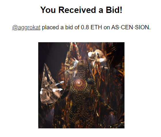 Thank you <a href="/dglase4/">aggrokat.eth</a> for the generous bid! The Auction ends in less then 24 hours. 11:30pm MST tomorrow aggrokat will be the proud owner of AS·CEN·SION.

superrare.co/artwork-v2/as%…

💎💎💎
<a href="/SuperRare/">SuperRare</a>