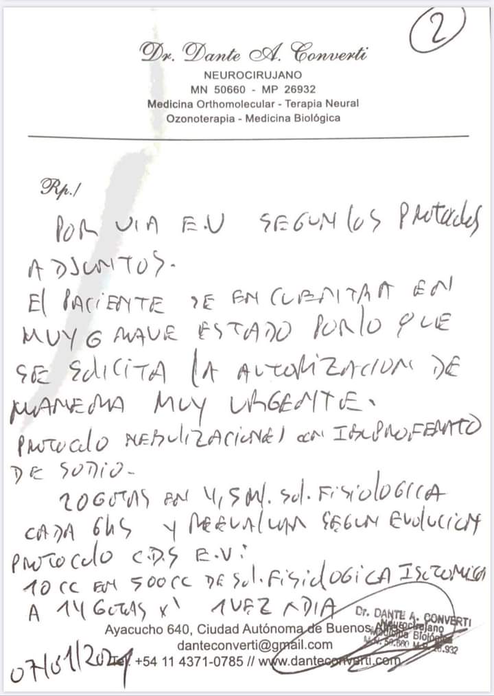 Lujan_Mardel's tweet photo. El juez federal Pico Terrero autoriza el uso de Ibuprofeno Inhalado y Dióxido de cloro. Argentina. Otamendi
Jueves 07/01/21. Día Histórico en la República Argentina.
Lo querían entubar , ahora salió del riesgo de vida, está m bien
la sentencia ya  la tienen los medios https://t.co/5smlMaknJ0
