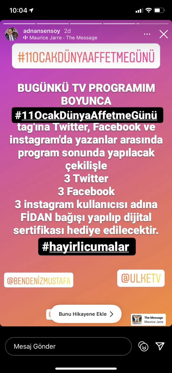 Bugün saat 11:00’da Ülke TV’de!
#11OcakDünyaAffetmeGünü etiketli paylaşımlarımızı unutmayalım.  📌