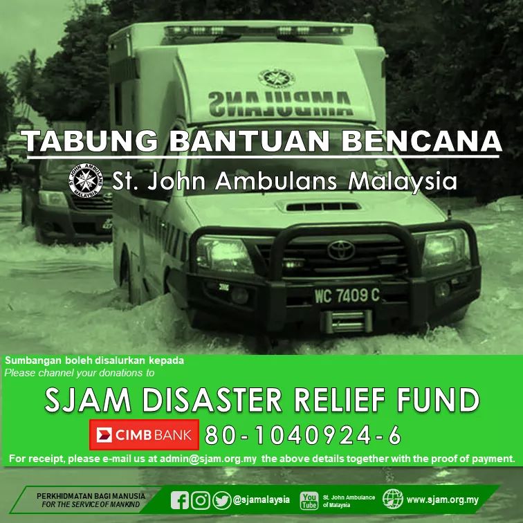 sjamalaysia's tweet photo. St. John Ambulance of Malaysia (SJAM) has activated the SJAM Disaster Relief Fund to provide assistance to flood victims.   

As of 8 January 2021,  SJAM assets and volunteers has been deployed in Johor and Pahang. 

#SJAM
#SJAMInitiatives 
#ForTheServiceofMankind 
#banjir2021 https://t.co/mogpF0kKf2