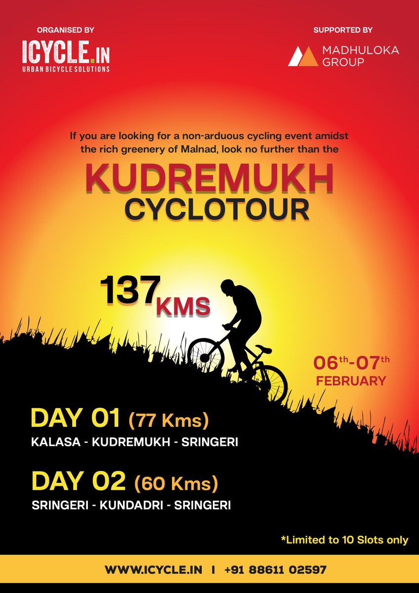 i_icycle's tweet photo. If you are looking for a non-arduous cycling event amidst the rich greenery of Malnad, look no further than the Kudremukh CycloTour by https://t.co/2UWcoqdwDl #ICYCLE #Run #Ride ##RideLongRideStrong

Register Now:
https://t.co/1cWutGYW8T https://t.co/LUP6R7H4qL