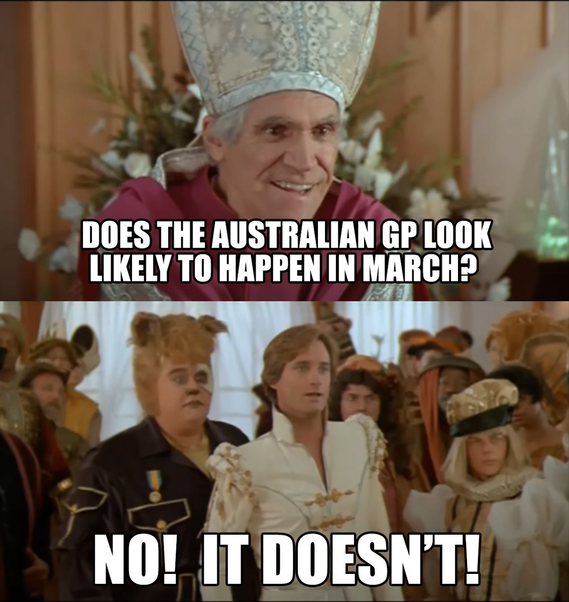 MasterSnutty's tweet photo. #F1 #Formula1 #FormulaOne #Melbourne #ausgp #australiangp #melbournegp #melbournef1 #wtf1 #boxofneutrals #ozgp #COVID19Aus #spaceballs #goodyouremarriedkissher #billpullman #johncandy #daphnezuniga #motorracing #Motorsport #f12021 #weddings https://t.co/ly00N5VB0h