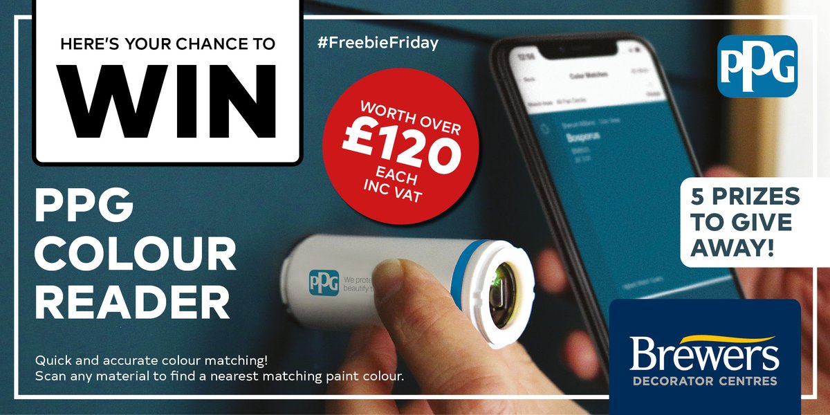 Brewers Decorator Centres (@brewerspaints) on Twitter photo It's #FreebieFriday time! We've teamed up with <a href="/JohnstonesTrade/">Johnstone's Trade</a> to giveaway 5 PPG Colour Readers! To enter like, RT and visit bit.ly/34Rz2ms. Simply use the portable scanner to scan any object and get its paint colour reference instantly! Competition closes 12pm 15/01/21 It's #FreebieFriday time! We've teamed up with <a href="/JohnstonesTrade/">Johnstone's Trade</a> to giveaway 5 PPG Colour Readers! To enter like, RT and visit bit.ly/34Rz2ms. Simply use the portable scanner to scan any object and get its paint colour reference instantly! Competition closes 12pm 15/01/21