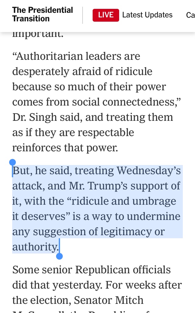 Meanwhile, an expert on coups at the Naval War College advises us that the real way to undermine such anti-democratic danger is through “ridicule” and “umbrage.” I hope your 5-year nap was refreshing, sir.