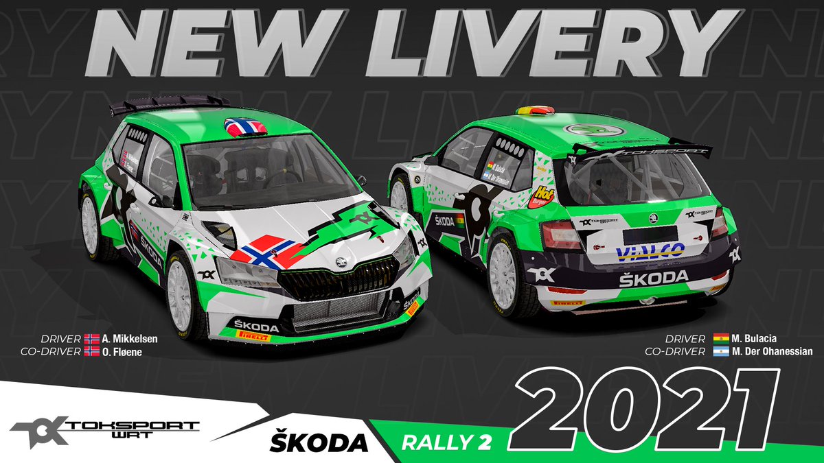 Looks Fast 𝗗𝗿𝗶𝘃𝗲𝘀 𝗙𝗮𝘀𝘁𝗲𝗿 🏁

Presenting the 2021 Livery for the Toksport WRT Skoda Motorsport Fabia Rally2 Evo

21-24 January ⏭️ WRC Rallye Monte Carlo 

#WRC2 #Rally2 #WRC2021 #SkodaFabiaRally2Evo #SkodaMotorsport #Toksport <a href="/MotorsportSkoda/">Škoda Motorsport</a>