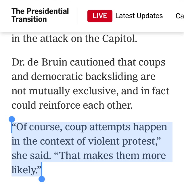 Finally, the kicker—and this one’s for  @dbessner, who I know is worried that calling it a coup attempt will further empower repressive state forces—here’s what NOT calling it a coup attempt produces: a claim that real coups lurk in all “violent protest.”How’ll that play out?