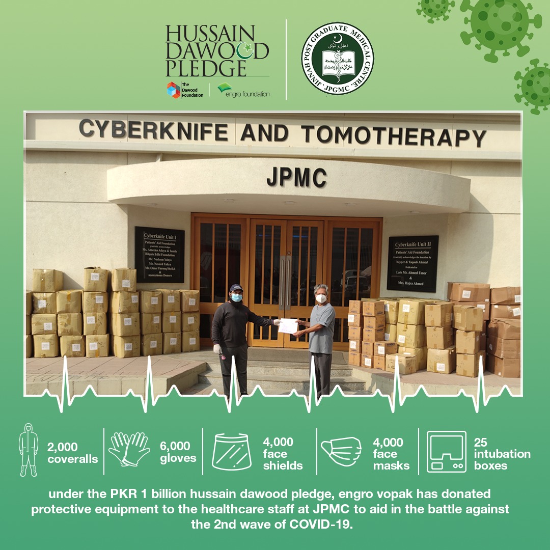 EngroFoundation's tweet photo. Under the PKR1bn #HDPledge, Engro has donated additional personal protective equipment (PPEs) to Jinnah Postgraduate Medical Centre (JPMC) to help protect frontline workers in their efforts against the second wave of Covid-19 in #Pakistan https://t.co/OCMy7lYR7b