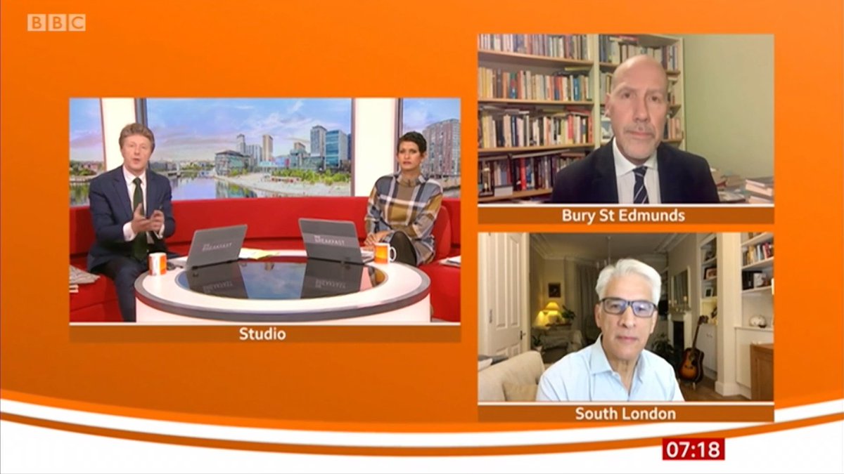 RealGeoffBarton's tweet photo. The pressures on heads and trust leaders to juggle online learning expectations and growing numbers of key worker children in schools: @SteveChalke and me talking on @BBCBreakfast this morning (includes obligatory mid-sentence screen freeze!) https://t.co/rj8mxbNk40 https://t.co/mZhFXtjpNe