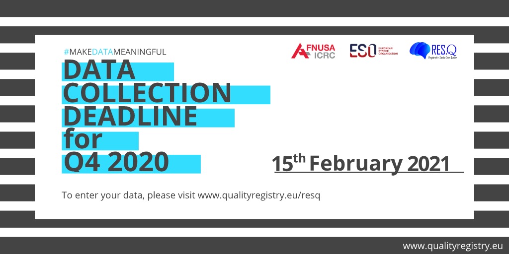 RES-Q Registry of Stroke Care Quality (@registrystroke) on Twitter photo Deadline for Q4 2020 data is quickly approaching.
Don't forget to enter your patients from Q4 2020 on time, to get complete #statistical #analysis, participate in #AngelsAwards and evaluate #stroke #care in your country / hospital based on real data.
<a href="/ESOstroke/">European Stroke Org</a> Deadline for Q4 2020 data is quickly approaching.
Don't forget to enter your patients from Q4 2020 on time, to get complete #statistical #analysis, participate in #AngelsAwards and evaluate #stroke #care in your country / hospital based on real data.
<a href="/ESOstroke/">European Stroke Org</a>