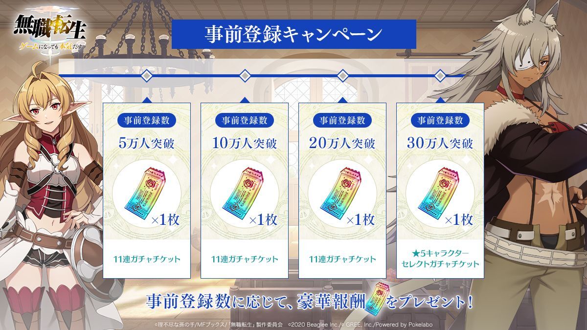 無職転生 ゲームになっても本気だす 公式 事前登録開始 無職転生 ゲームになっても本気だす は 事前登録受付中 登録者数に応じて11連ガチャチケット 5キャラクターセレクトガチャチケット等がもらえます 詳細は公式サイトをチェック 無職転生 ゲームになっても本気だす 公式 事前登録開始 無職転生 ゲームになっても本気だす は 事前登録受付中 登録者数に応じて11連ガチャチケット 5キャラクターセレクトガチャチケット等がもらえます 詳細は公式サイトをチェック